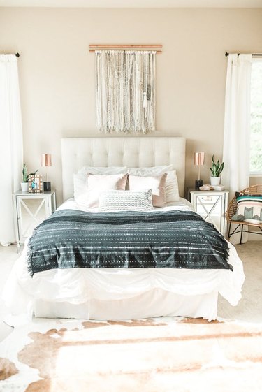 bohemian bedroom in neutral colors