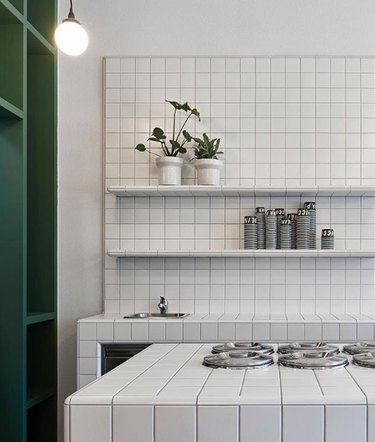 white ceramic tile kitchen countertop idea