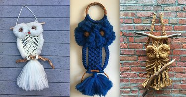 A small sampling of the vintage macramé owls available on Etsy.