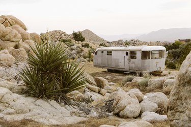 The vintage trailer where the couple lives six months out of the year.