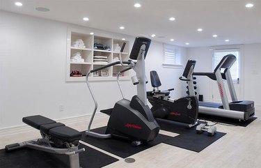 basement gym wit built-in storage