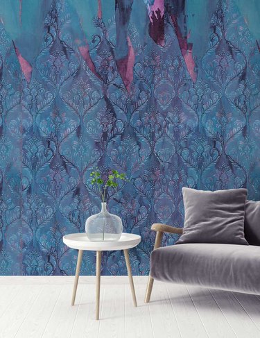 organic pattern wallpaper in blue and purple