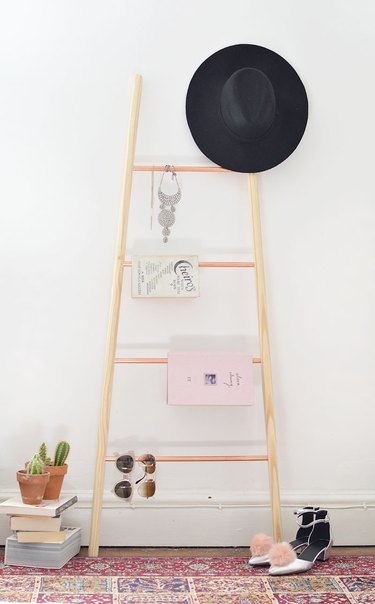 Copper and wood ladder shelf