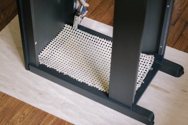 Stapling cane webbing to IKEA console table