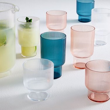 Blue, pink, and clear acrylic drinkware