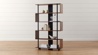 room divider idea for the living room with geometric bookcase