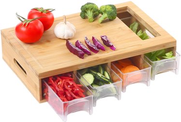 bamboo cutting board with sliding drawers