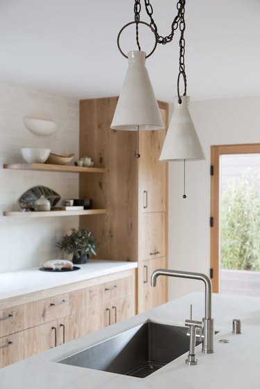 Farmhouse kitchen lighting with modern ceramic pendants