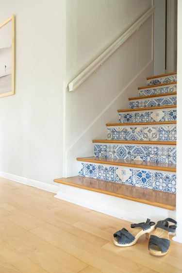 Adding Removable Wallpaper To Stair Risers Under 35   thetarnishedjewelblog in 2023  Wallpaper stairs Stairs Stair risers