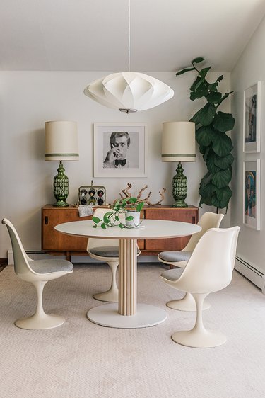 Wood accents elevate this plain white IKEA table.