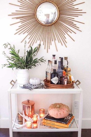 bar cart with subtle farmhouse fall decor