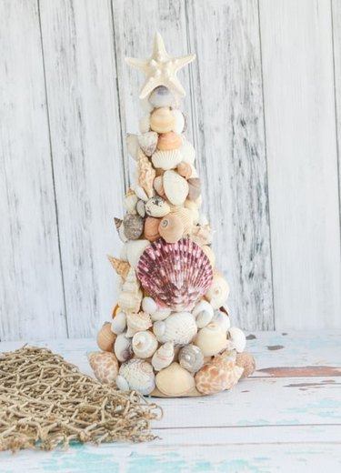 DIY coastal Christmas tree made from shells