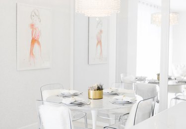 all-white monochromatic dining room