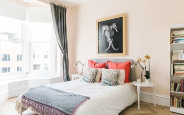 millennial pink bedroom in Victorian townhouse in San Francisco