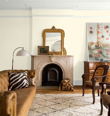 cream color wall in living room with mantle