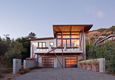 Galvanized metal exterior paneling on modern home