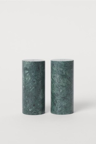 green marble salt and pepper shakers