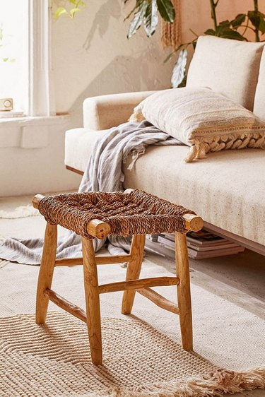 bohemian accent stool with woven seat