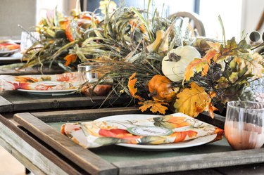 Fall decor Thanksgiving centerpieces on table by Clover Lane