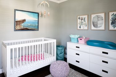 gray room ideas in nursery with white crib