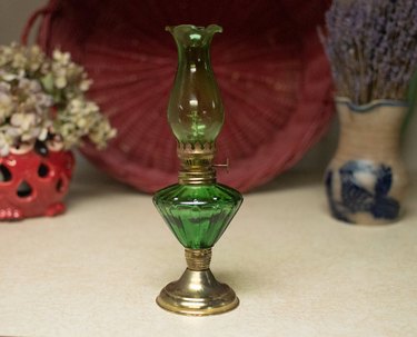 Antique Green Glass Oil Lamp, $42.99