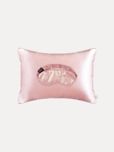 Light pink silk pillow and travel mask