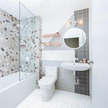 terrazzo bathroom with powder white bathroom fittings