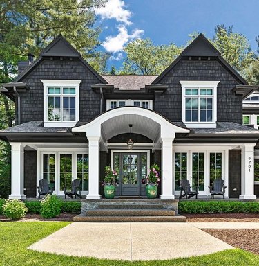 black home exterior with white trim