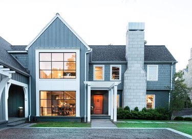 slate blue home exterior on contemporary farmhouse design