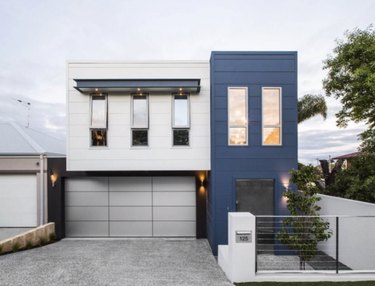 with blue home exterior on modern architecture