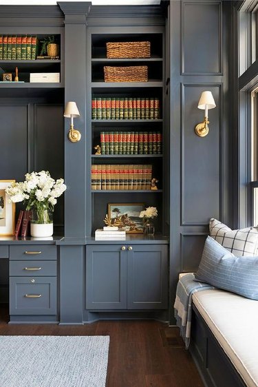 Built-in bookcases in a home office library by Bria Hammel Interiors
