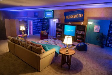 interior of blockbuster store with couch and TV