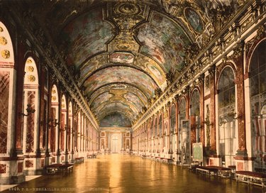 a print of the gallery of mirrors in Versailles, France