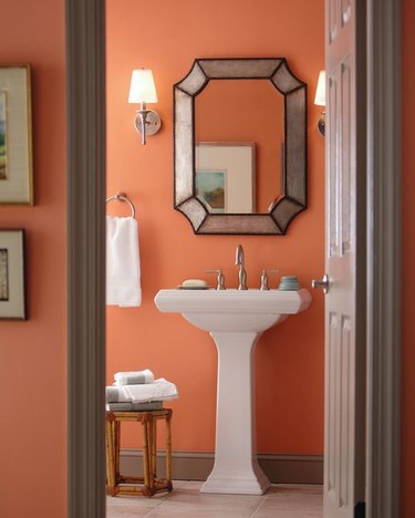 orange salmon paint in bathroom