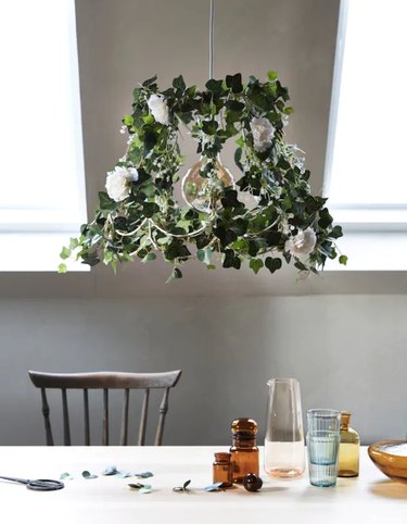 diy floral light fixture IKEA hack for wedding