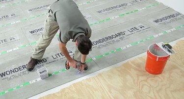 installing cement board.