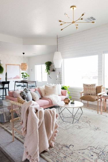 pink bohemian living room