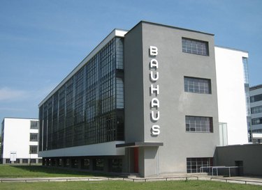 Bauhaus architecture at a school in Germany with Bauhaus written on side