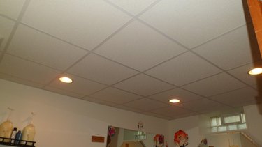 Basement acoustic tile ceiling