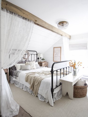 farmhouse style bedroom with fall decor
