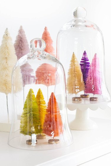 Christmas Crafts for Adults with Colored bottle brush holiday trees by Happy Happy Nester