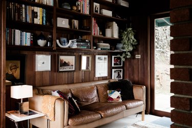 Maureen Meyer's midcentury modern wood paneled Home Office Built Ins