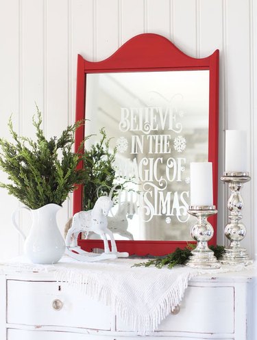 Christmas Crafts for Adults with DIY faux etched Christmas mirror