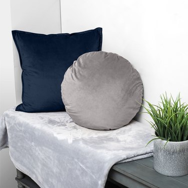 Better Homes & Gardens Feather Filled Velvet Square & Round Decorative Throw Pillows, Indigo & Gray, 2 Piece Set, $24.88