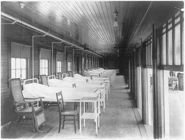 ward building at historic sanatorium with empty beds and windows