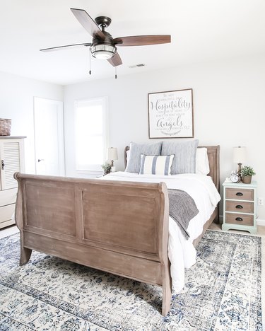 farmhouse bedroom with ceiling fan