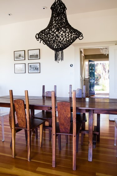 dining room with black light fixture