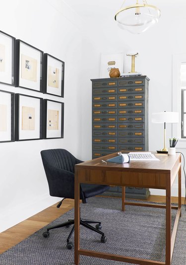Feng Shui Home Office with vintage and minimal decor and wood desk