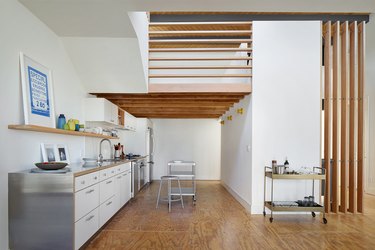 industrial kitchen with stainless steel wrapped countertops