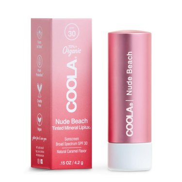 Coola's Mineral Liplux Tinted Lip Balm in nude beach